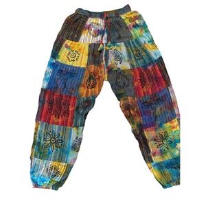 Nepal Cotton Patchwork Harem Pants Tie Dye Boho Hippie Joggers Medium Sun Moon